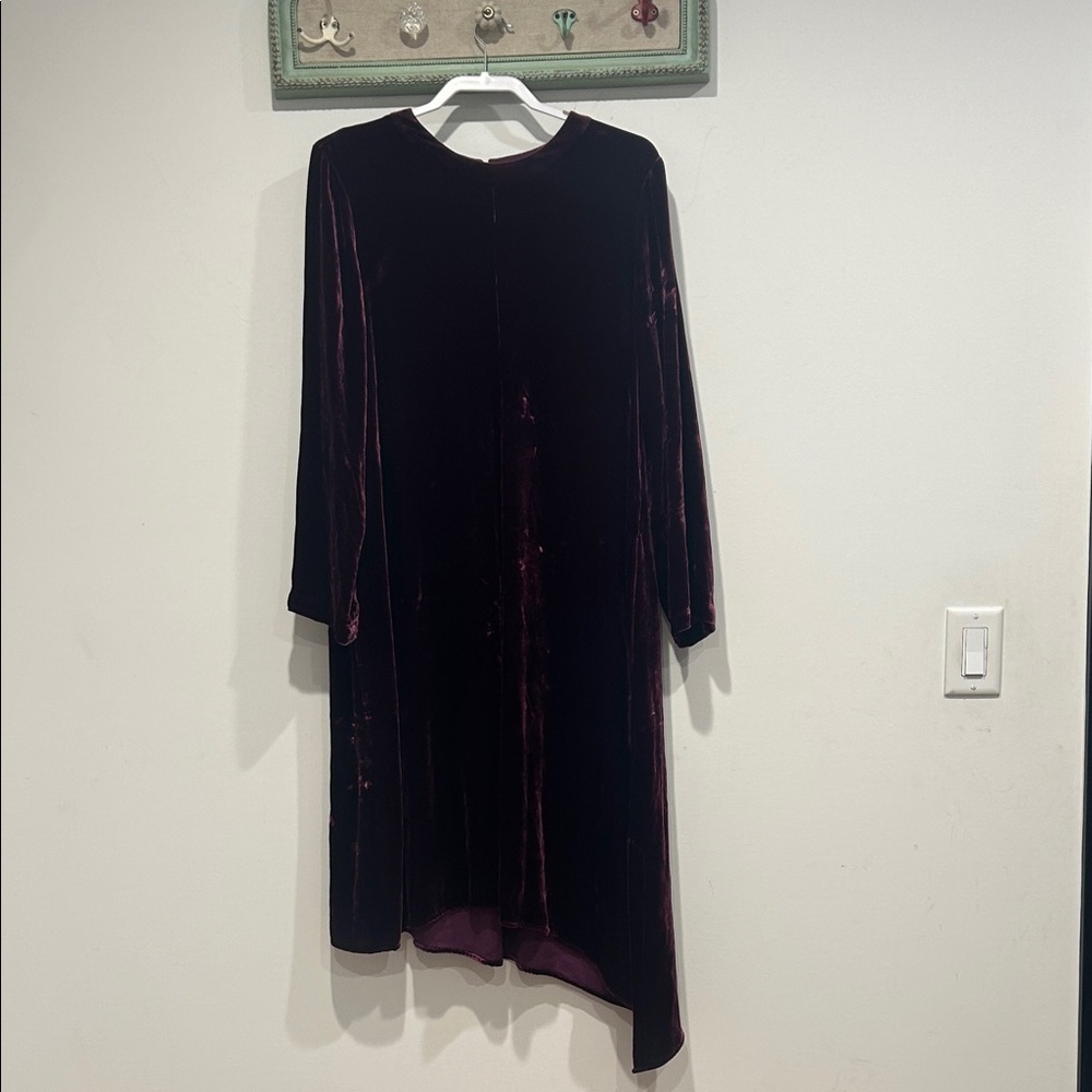 Eileen Fisher plum long sleeve silk velvet midi dress women’s size medium